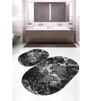 Dijital Baskılı Kaymaz Taban Yıkanabilir Oval 2'li Klozet Takımı Banyo Paspası NOKZ-SD-1035 (Siyah)