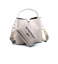Just Polo Kilit Detaylı Kadın Kartlık ve Omuz Çanta Kombini PBU4002-1006 (Kumlu Bej)