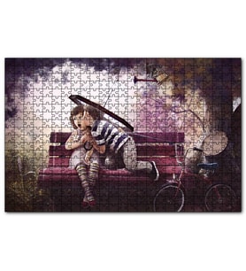 Cakapuzzle Bankta Kızı Öpen Şemsiyeli Çocuk  Puzzle Yapboz MDF (Ahşap) (500 Parça)