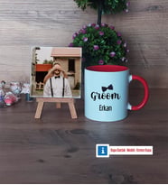 Groom Fotoğraflı Dekoratif Taş, Kupa Bardak Beyaz Hediye (Model 2)