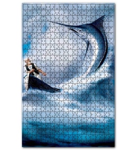 Cakapuzzle Yaşlı Balıkçı Kılıç Balığı Dalgalı Deniz Puzzle Yapboz MDF (Ahşap) (1000 Parça)