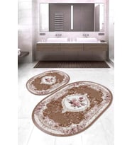 Dijital Baskılı Kaymaz Taban Yıkanabilir Oval 2'li Klozet Takımı Banyo Paspası NOKZ-SD-587 (Kahverengi)