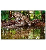 Cakapuzzle Ormanda Su İçen Leopar Görseli  Puzzle Yapboz MDF (Ahşap) (255 Parça)