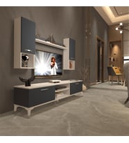 Decoraktiv Eko 5DA Mdf Dvd Silver Tv Ünitesi Tv Sehpası - Parlak Beyaz (Beyaz - Antrasit)