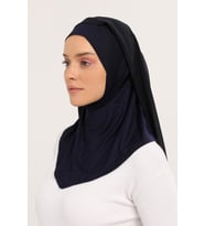 Hazır Lüks Pratik Hijablı  Şifon Şal (Lacivert)