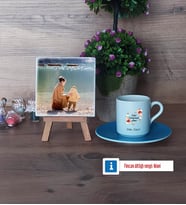 Anneye Doğum Günü Hediyesi Fotoğraflı Dekoratif Taş, Ahşap Altlıklı Türk Kahvesi Fincanı Hediye (Model 5)