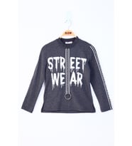 Toontoy Kız Çocuk Sweatshirt Street Wear Baskılı (Antrasit Melanj)