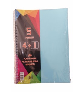 4+1 defter Plastik Kapak Spralli A4 4 kare 1 çizgili 125 Yaprak (Mavi)