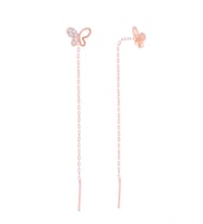 Gümüş Kelebek Zincirli Trend Küpe (Rose)