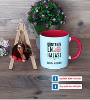 Halaya Hediye Kupa Bardak Beyaz ve Fotoğraflı Ahşap Anahtarlık Hediye (Model 2)