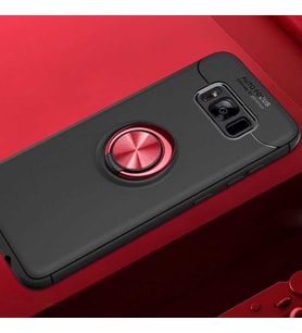 Samsung Galaxy S8 Plus Kılıf Yüzüklü Magnetli Ravel Case (Siyah-Kırmızı)