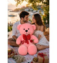 130 cm Güllü Kalpli Papyonlu Büyük Ayıcık %100 yerli (Pembe)