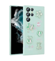 Galaxy S22 Ultra Kılıf Kabartma Figürlü Parlak Toys Silikon Kılıf (Açık Yeşil)