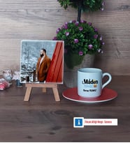 Maden Mühendisi Fotoğraflı Dekoratif Taş, Ahşap Altlıklı Türk Kahvesi Fincanı Hediye (Model 8)
