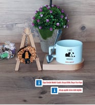 Sevimli Panda Kupa Bardak Beyaz ve Fotoğraflı Ahşap Anahtarlık Hediye (Model 8)