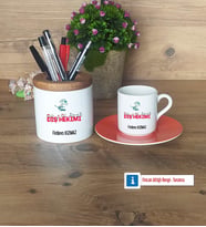Diş Hekimi Hediyeleri Türk Kahvesi Fincanı Kırmızı, Kalemlik Kişiye Özel Hediye (Model 6)