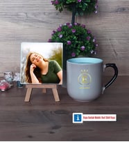 Baş Harf ve İsim Soyisim Fotoğraflı Dekoratif Taş, Kupa Bardak Beyaz Hediye (Model 10)