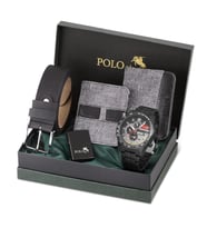 Polo Air Erkek Set Kombin Kemer Cüzdan Kartlık Çakmak Kol Saati Hediyelik Kutusunda  Set PL-0972E (Gri)