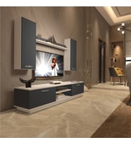 Decoraktiv Eko 5DB Mdf Dvd Tv Ünitesi Tv Sehpası - Parlak Beyaz (Beyaz - Antrasit)