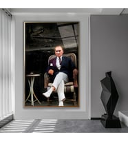 Metal Çerçeveli Atatürk Cam Tablo (Bronz)