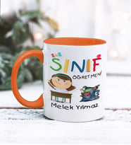 Sınıf Öğretmeni Tasarımlı Kişiye Özel Kupa Bardak (Turuncu)
