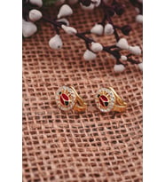 ENCİLİ SİLVER 925 Ayar Gümüş Taşlı Uğur Böceği Model Çocuk J Küpe (Gold)