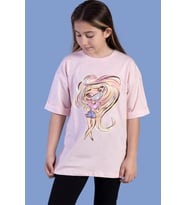 Toontoy Kız Çocuk Baskılı Düşük Kol Tişört (Pudra)
