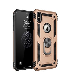 Apple iPhone XS Max 6.5 Uyumlu Kılıf Standlı Manyetik Yüzüklü Military Magnetic Ring Polycarbonate and TPU Case (Gold)