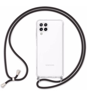 Samsung Galaxy A22 Kılıf Boyun Omuz Askılı İpli Şeffaf Silikon (Beyaz)