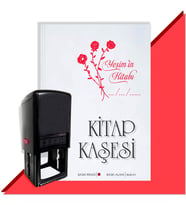 Kişiye Özel Çiçek Buketi 2 Tarihli Otomatik Kitap Kaşesi (Kırmızı)