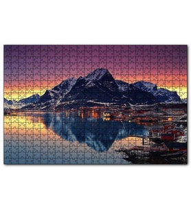 Cakapuzzle Dağ Göl Kasaba Görseli  Puzzle Yapboz MDF (Ahşap) (1000 Parça)