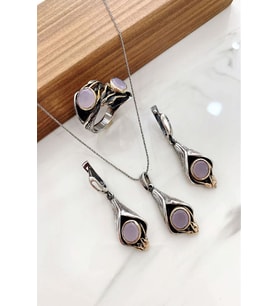 925 Ayar Gümüş  Otantik Set (Pembe)