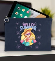 BK Gİft Yaz Temalı-2 Tablet Çantası 30x21cm(12 Renk Seçeneği), Ipad Çantası, Baskılı Tablet Kılıfı (Lacivert)