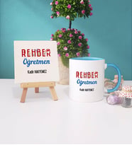 Rehber Öğretmeni Kupa Bardak Lacivert Dekoratif Taş Baskı (Model 2)