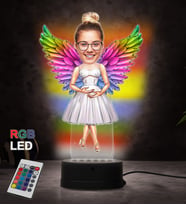 Doğum Günü Hediyesi,Sevgiliye Hediye, Kişiye Özel Fotoğraflı Melek Anne Karikatür 3D Led Lamba (RGB)