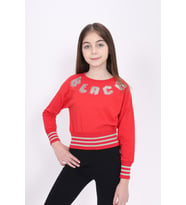 Toontoy Kız Çocuk Sweatshirt Black Varak Baskılı (Kırmızı)