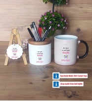 Doğum Günü Hediyesi Hediye Sepeti Kalemlik, Kupa Bardak Sihirli, Ahşap Anahtarlık Hediye (Model 1)