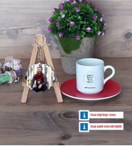 Doğum Günü Hediyesi Türk Kahvesi Fincanı Ahşap Altlıklı ve Fotoğraflı Ahşap Anahtarlık Hediye (Model 3)