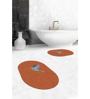 EVDEYA Dijital Yıkanabilir Modern Kuş Desen İkili Banyo Halısı Paspas Oval Klozet Takımı, OKLOZET-36-GRİ, (Turuncu)