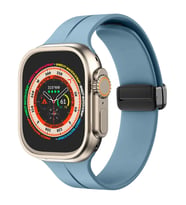 Apple Watch 49mm Ultra Seri Uyumlu Coastal Manyetik Tokalı Silikon Kordon (Açık Mavi)