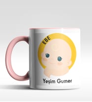 Kişiye Özel Ebe Tasarımlı Siyah Kupa (Beyaz-Pembe)