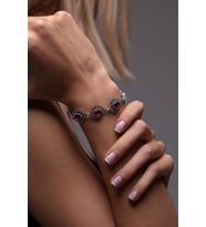 Sıralı Damla Model Safir Taşlı Telkari El Işçiliği Gümüş Bileklik (Pembe)
