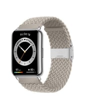 Sneezy Huawei Watch Fit 2 İle Uyumlu Metal Klips Solo Fiberlink Örgü Kordon (Bej)