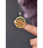 925 Ayar Gümüş Gold Kaplama İncili Parlayan Rüya Serisi Vav Harfli, Bağlılık Yemin Çemberi Kolye (Turuncu)