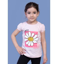Toontoy Kız Çocuk Papatya Baskılı Taş İşlemeli Tişört (Pudra)