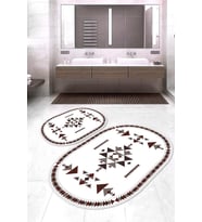 Dijital Baskılı Kaymaz Taban Yıkanabilir Oval 2'li Klozet Takımı Banyo Paspası NOKZ-SD-1058 (Beyaz)