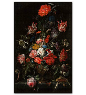 Cakapuzzle Karanlık Arkaplan Vazoda Renkli Çiçekler Puzzle Yapboz MDF (Ahşap) (1000 Parça)