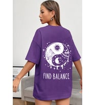 Unisex Yin & Yang Baskılı T-shirt (Mor)