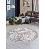 Dijidekor Halı Devetüyü Cool Karo Saçaklı Yuvarlak Kesme İnce Yolluk Kilim Salon Halısı Modelleri (Gri-Pudra)