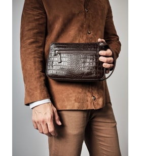 KANGAROO KINGDOM Hakiki Dana Deri Kroko Lacivert Erkek Portföy & Clutch El Çantası 1285-CL (Kahverengi)